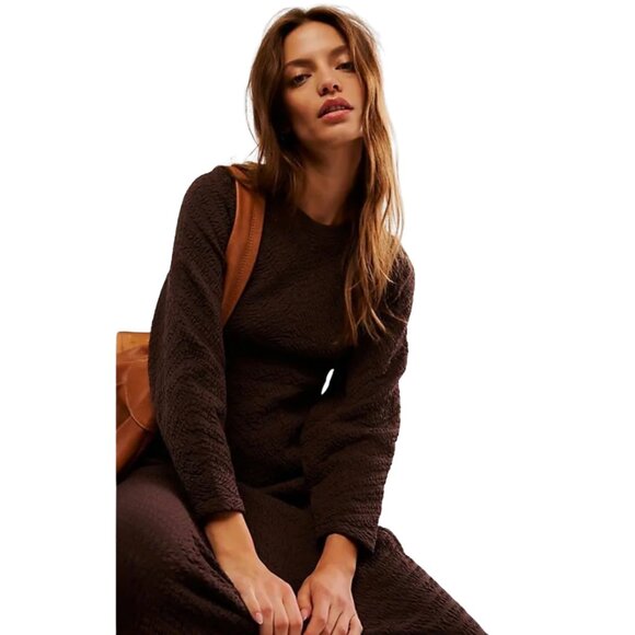 Free People Gabby Seamless Midi Dress Women's M/L Chocolate Brown Textured NWT - Picture 2 of 16